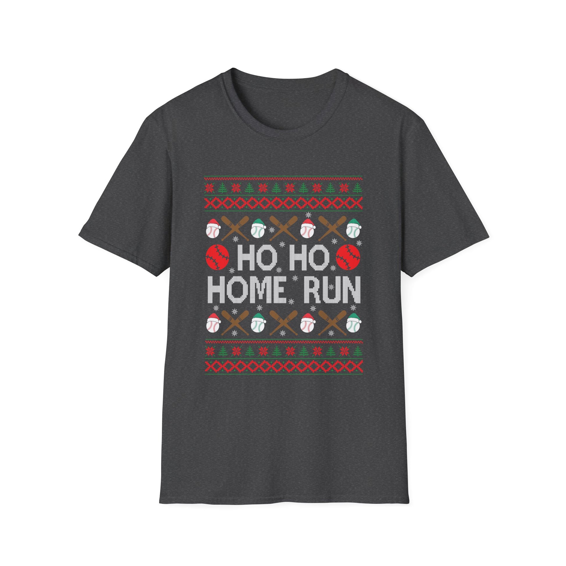 Baseball Christmas T-Shirt — "Ho Ho Home Run" Ugly Sweater Tee