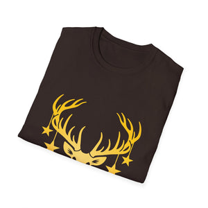 Deer Head Tee — Golden Stag Antlers with Hanging Stars Shirt