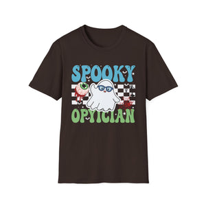 Spooky Optician T-Shirt — Halloween Ghost Eyecare Graphic Tee
