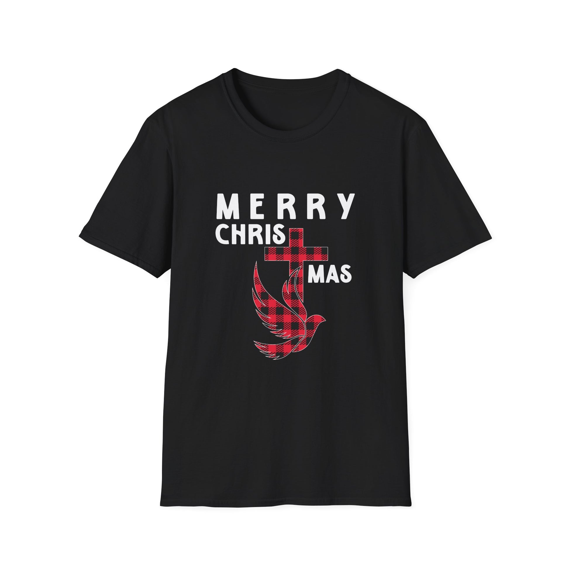 Christmas Plaid Dove T-Shirt — "Merry Chris(t)mas" Holiday Tee