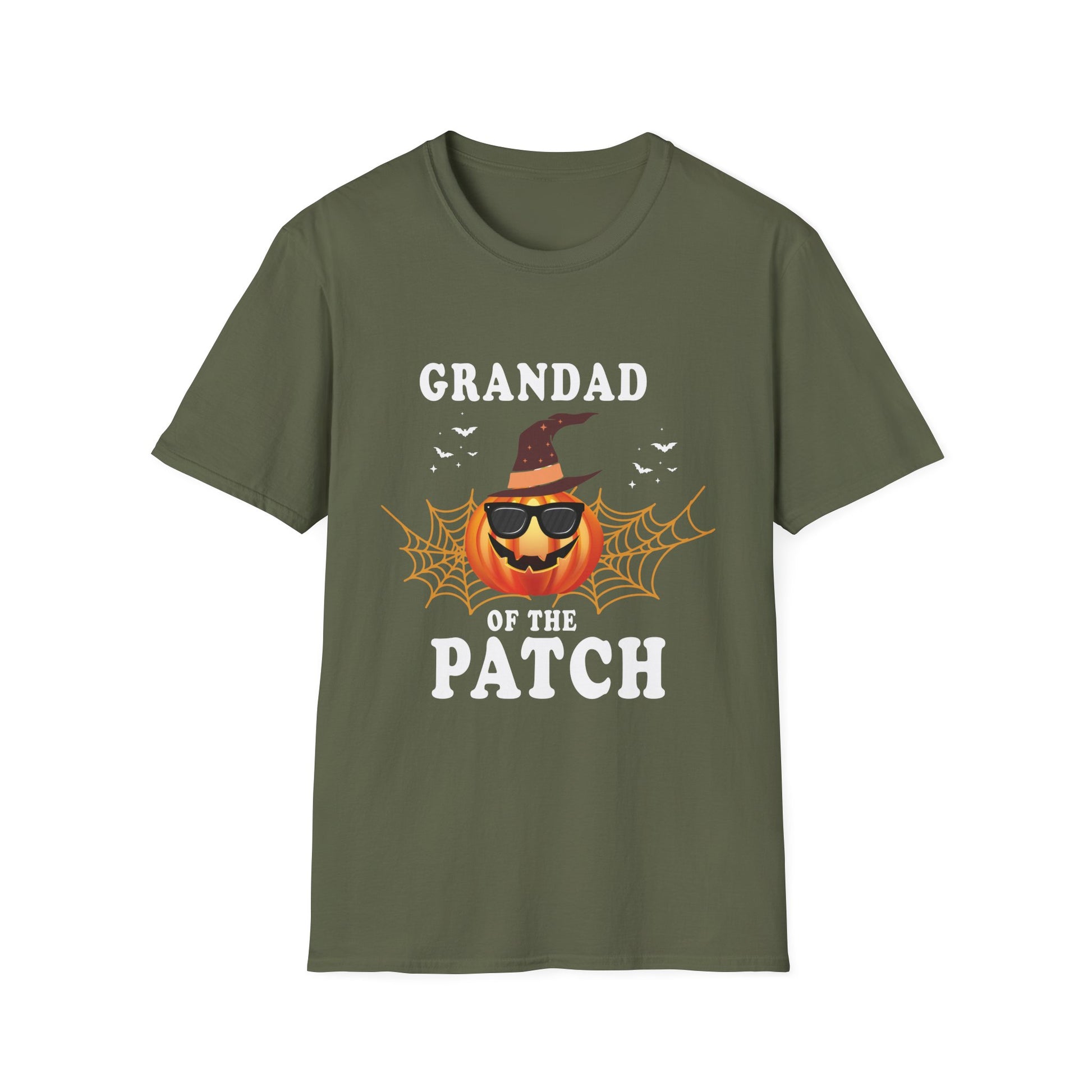 Grandad of the Patch Halloween T‑Shirt — Pumpkin Witch Hat & Spiderwebs Costume Tee
