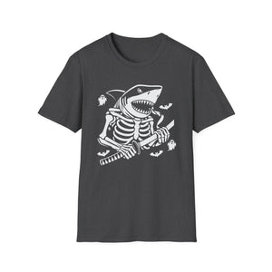 Shark Skeleton Samurai T-Shirt — Halloween Pirate Sword Graphic Tee