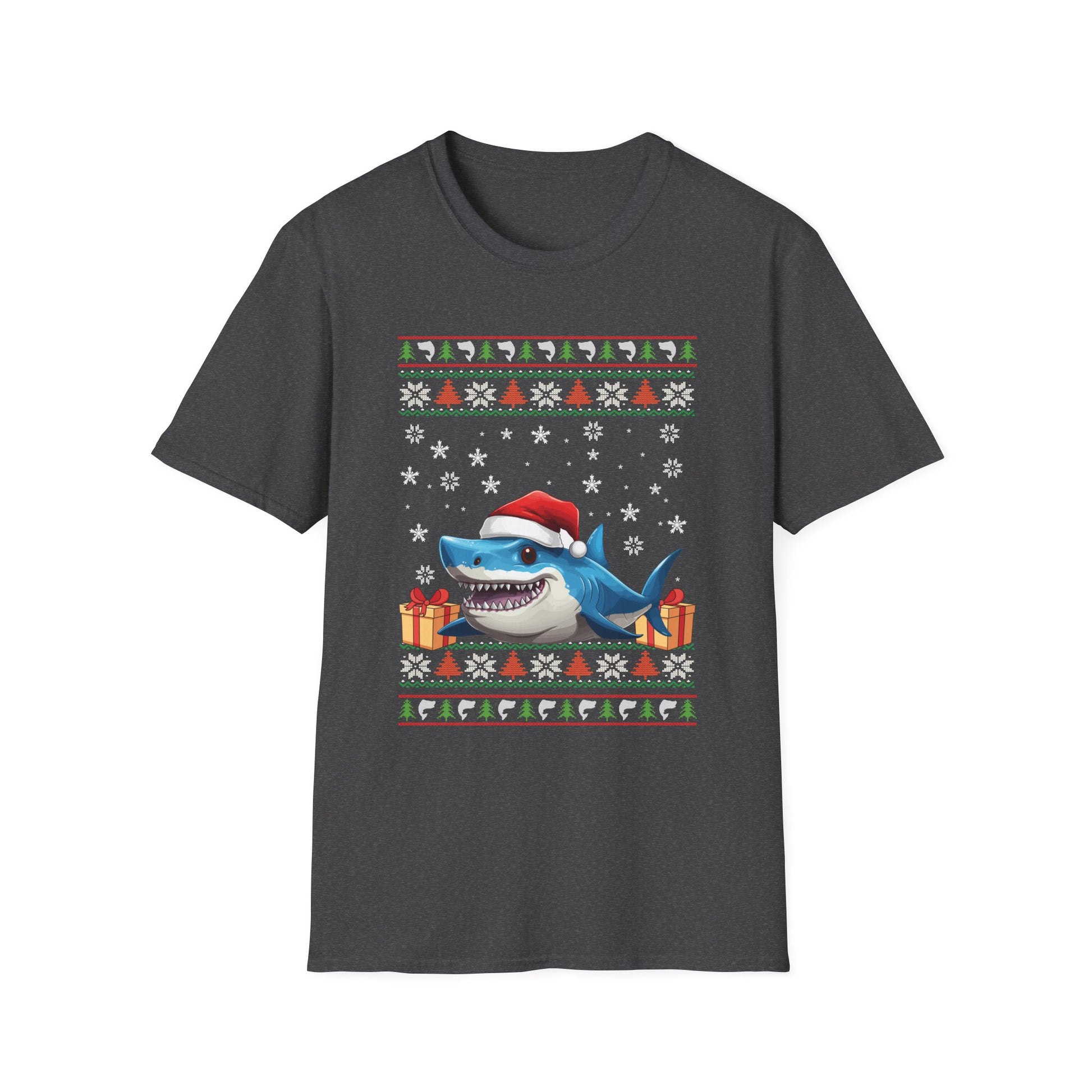 Shark Christmas Santa Hat Ugly Christmas Sweater Unisex Softstyle T-Shirt