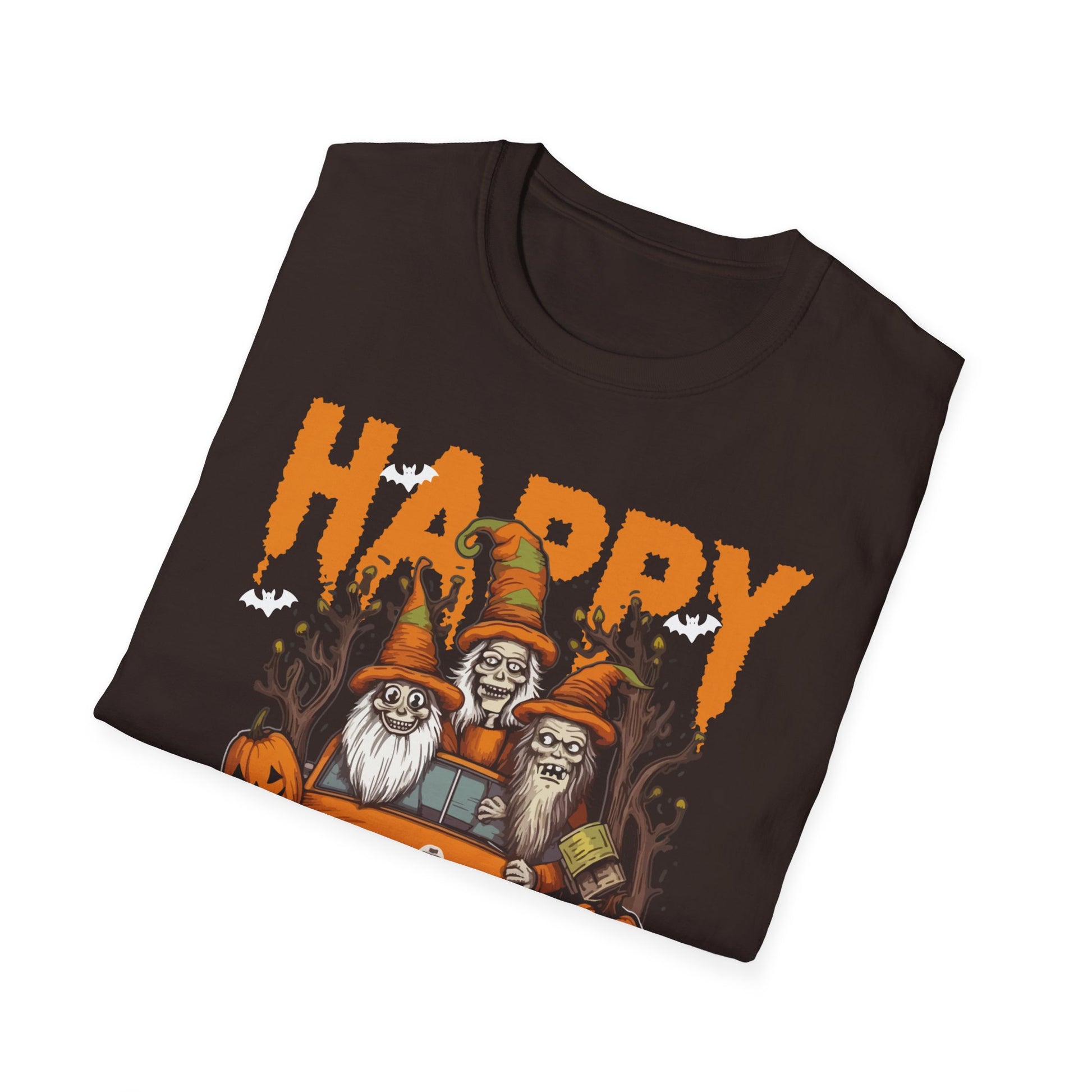 Gnomes Halloween Greeting Holiday Pumpkin Creepy Halloween Tee Unisex Softstyle T-Shirt