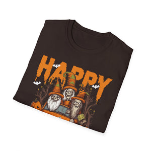 Gnomes Halloween Greeting Holiday Pumpkin Creepy Halloween Tee Unisex Softstyle T-Shirt