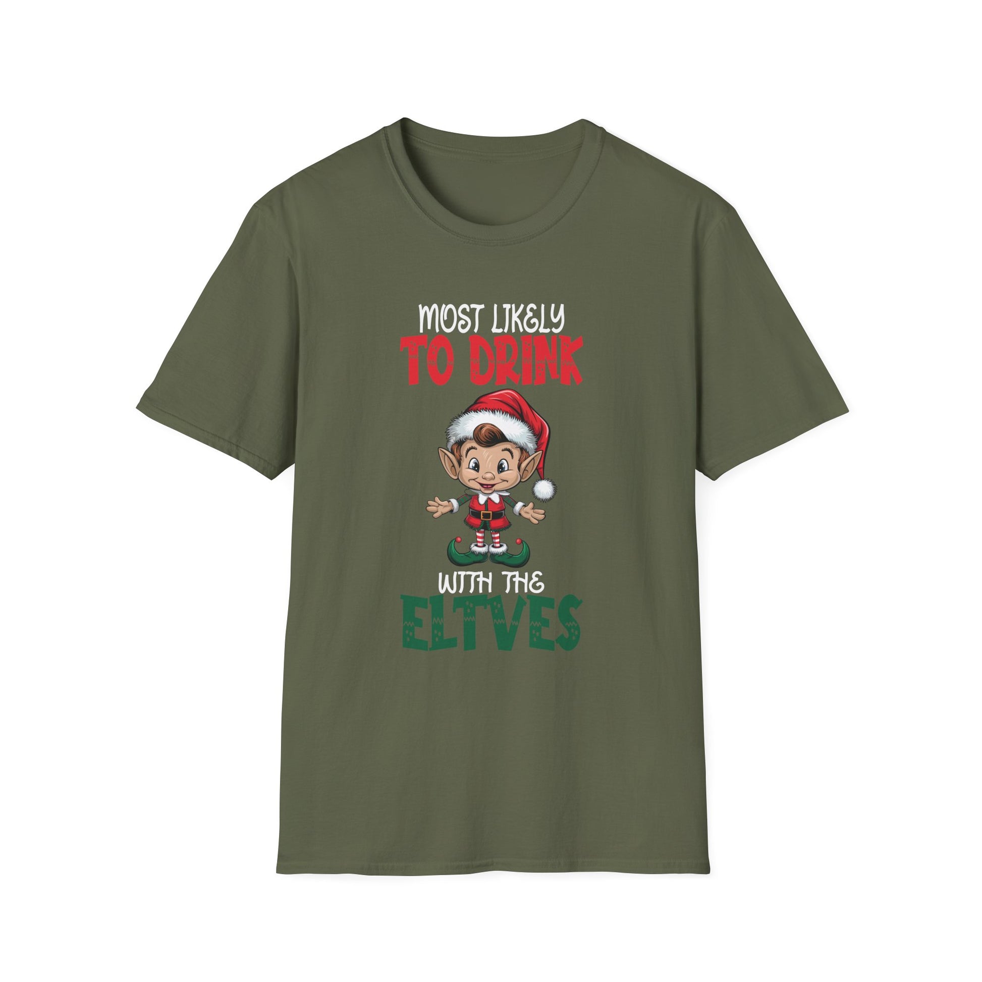 Most Likely to Drink With The Elves Elf Drinking Christmas Unisex T-Shirt