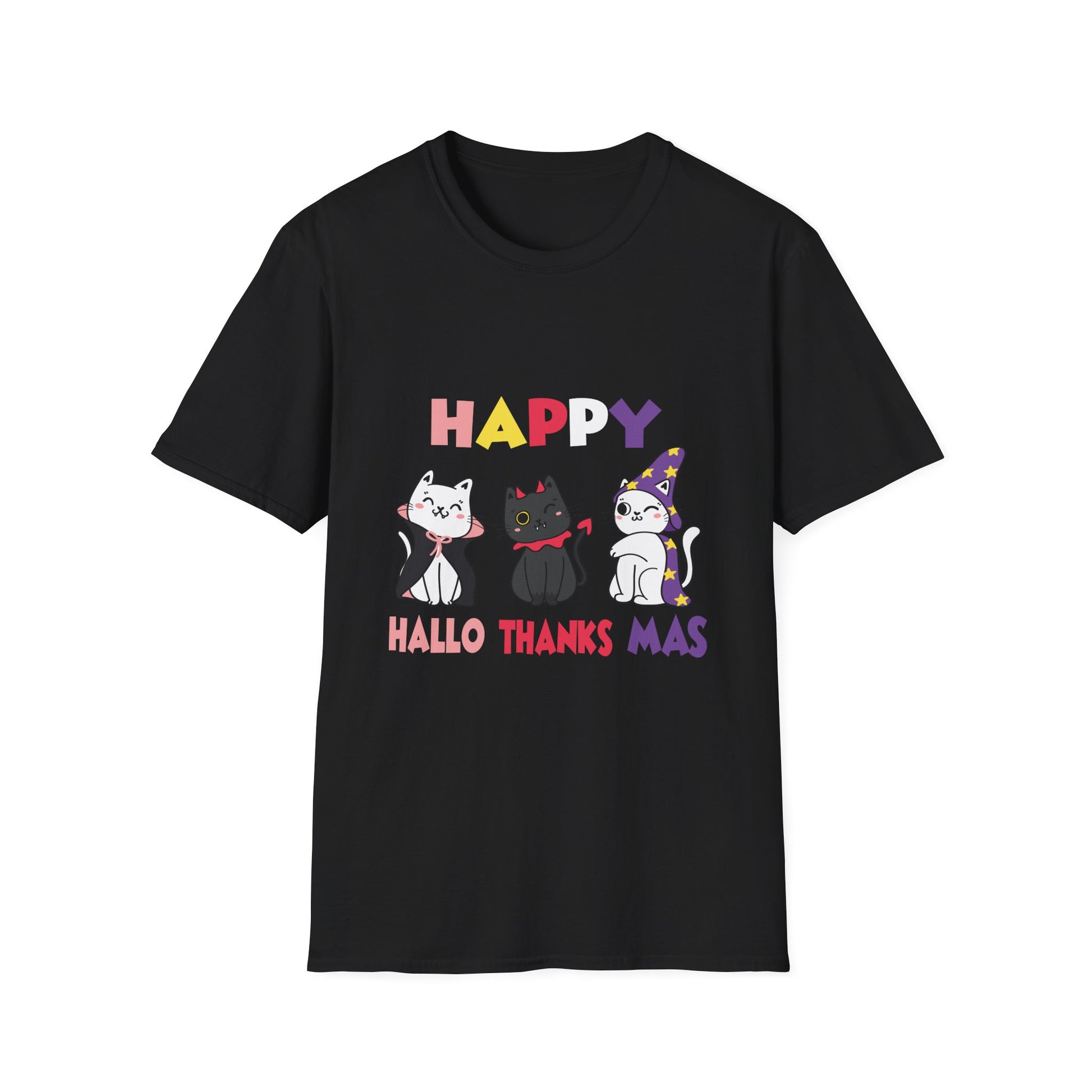 Halloween Thanksgiving Christmas Happy HalloThanksMas Cats Unisex T-Shirt
