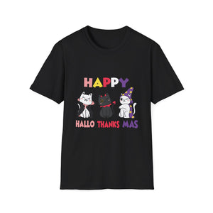 Halloween Thanksgiving Christmas Happy HalloThanksMas Cats Unisex T-Shirt
