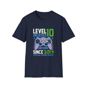 Level 10 Unlocked Since 2015 Gamer T-Shirt — Birthday Gift for 10-Year-Old Kids