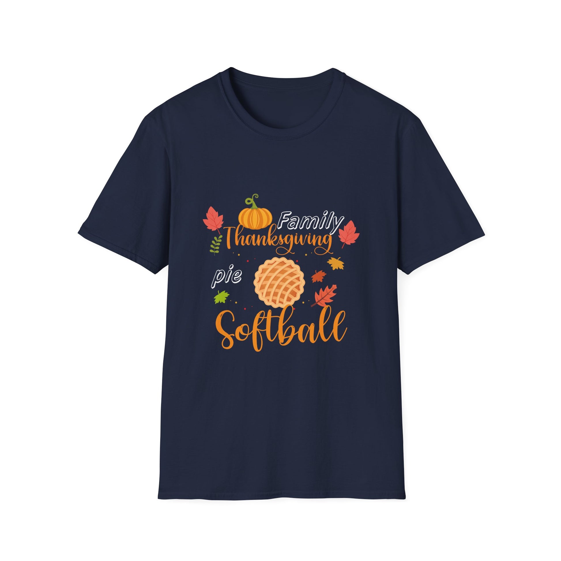 Thanksgiving Softball T-Shirt — Family Turkey & Pumpkin Fall Baseball Tee  Unisex T-Shirt