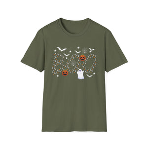 Halloween Boo Ghost Pumpkin T-Shirt — Spooky Bat & Candy Pattern Tee