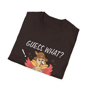 Funny Thanksgiving T-Shirt — “Guess What? Turkey Butt!” Cartoon Turkey Holiday Tee  Unisex T-Shirt