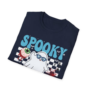 Spooky Optician T-Shirt — Halloween Ghost Eyecare Graphic Tee