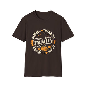 Family Blessed Thankful Grateful Pumpkin T-Shirt — Fall Thanksgiving Tee