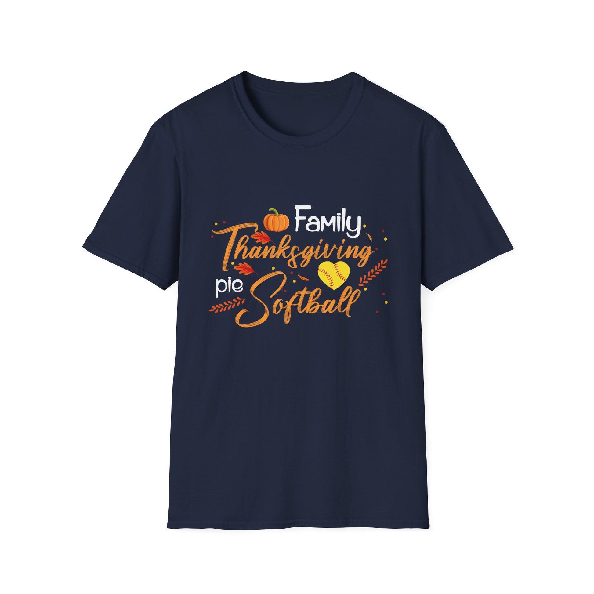 Thanksgiving Softball Family T-Shirt — Family, Turkey & Pumpkin Fall Baseball Tee  Unisex T-Shirt