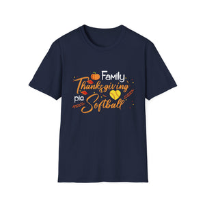 Thanksgiving Softball Family T-Shirt — Family, Turkey & Pumpkin Fall Baseball Tee  Unisex T-Shirt