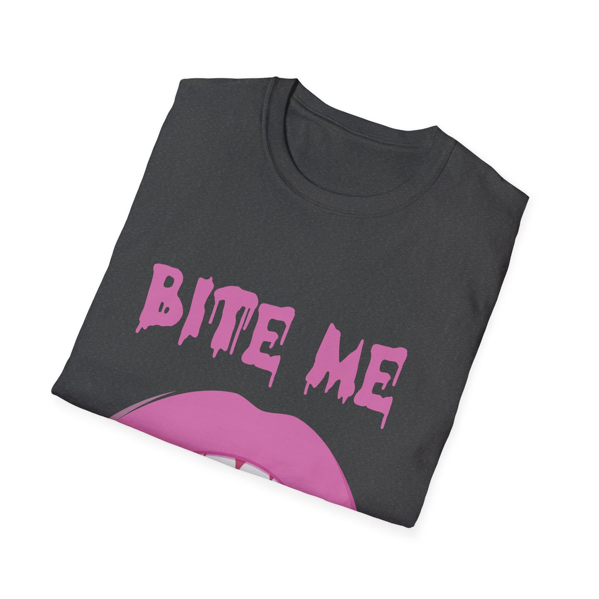 Bite Me Vampire Tee — Pink Fanged Lips Halloween T-Shirt