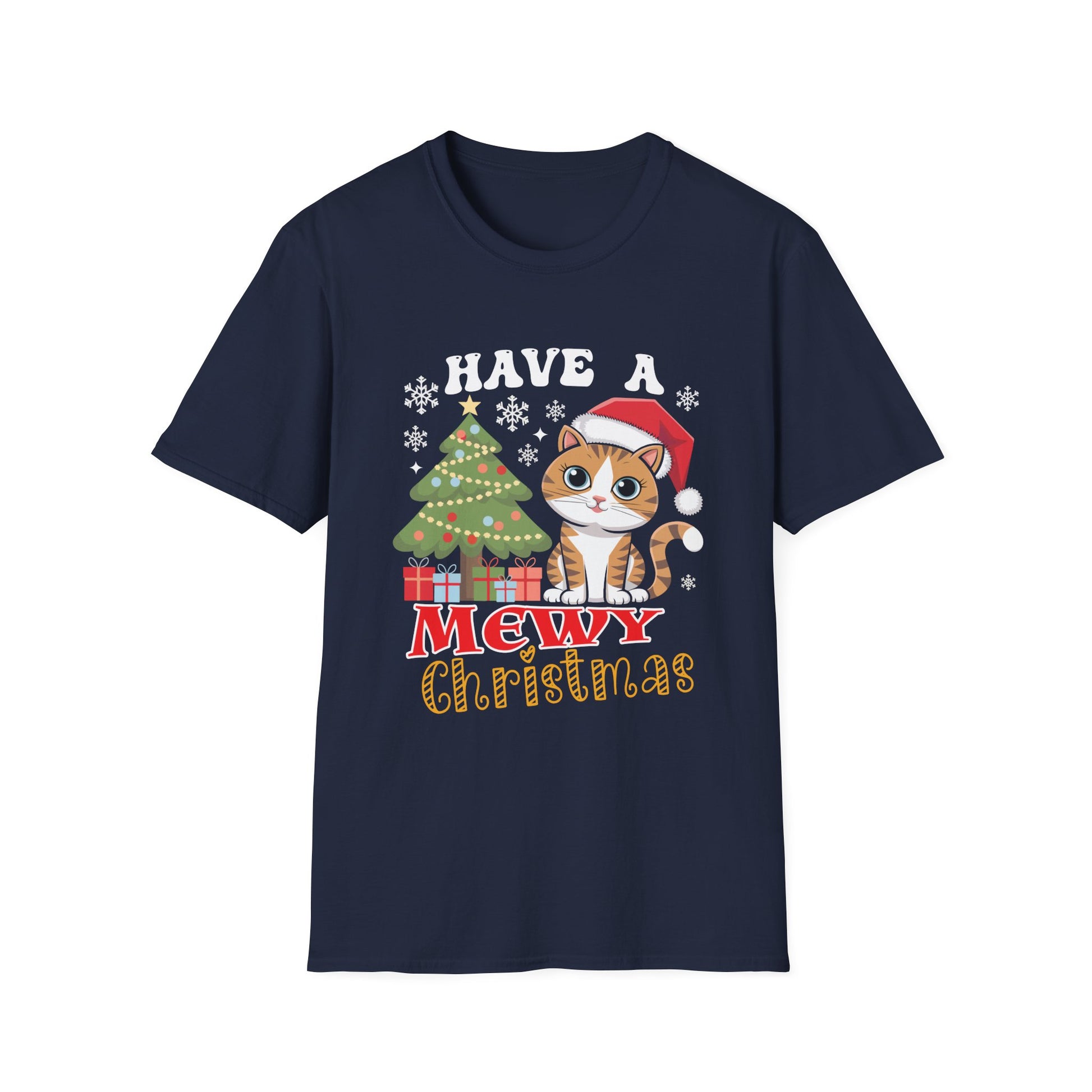 Mewy Christmas_ Cute Cat Christmas Unisex Softstyle T-Shirt