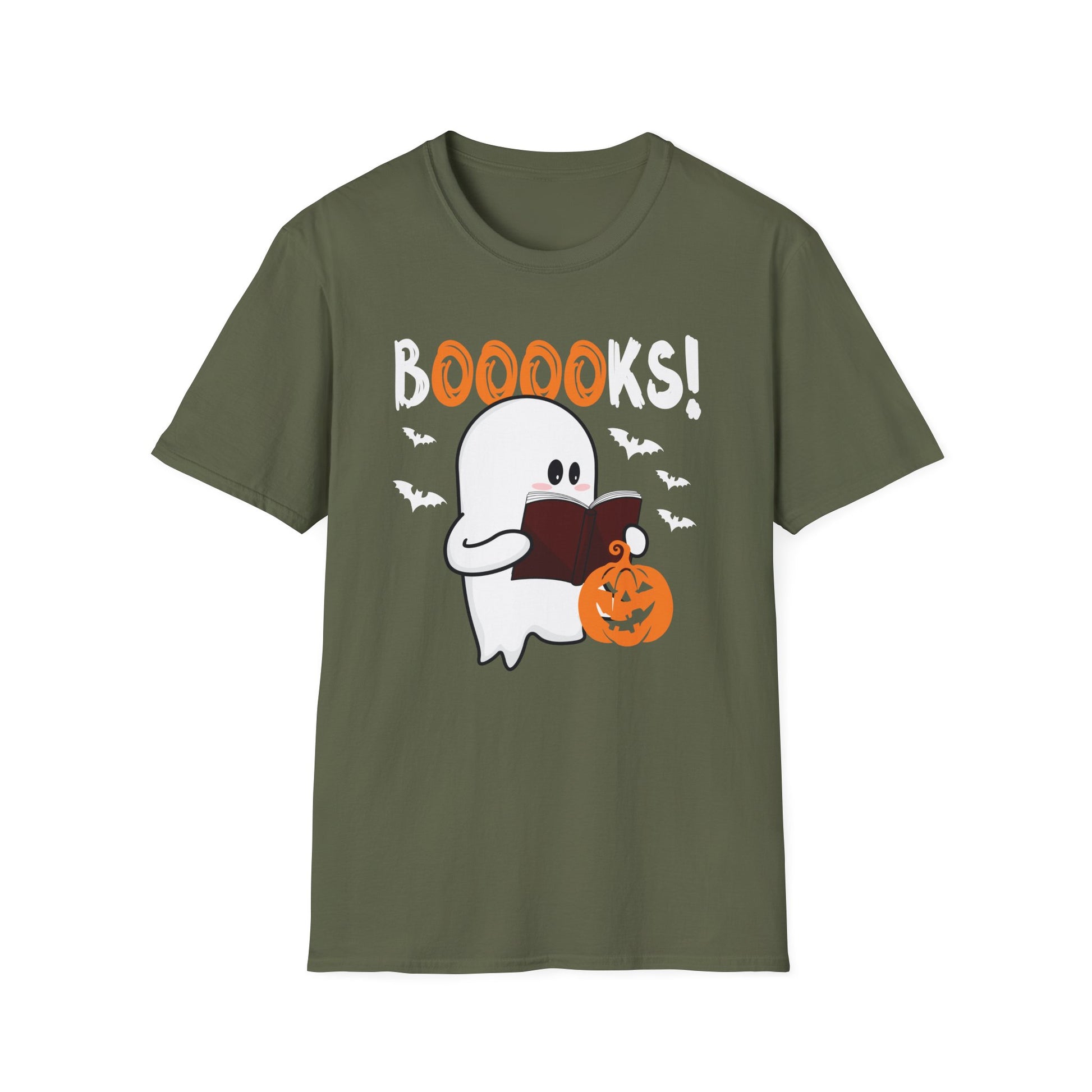 Halloween Ghost Booklover T-Shirt — "Booooks!" Cute Reading Pumpkin Tee