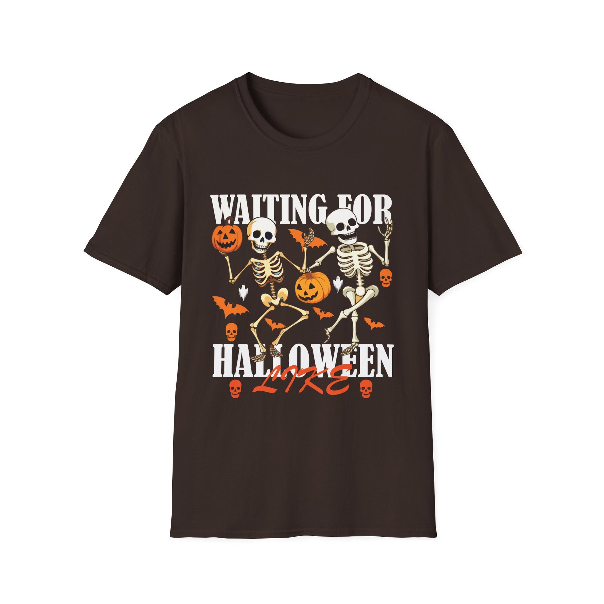 Waiting For Halloween Like T-Shirt — Dancing Skeletons & Pumpkin Halloween Tee