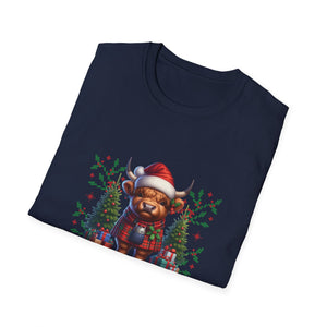 Mooey Christmas Heifer Cow Reindeer Christmas Lights Unisex Softstyle T-Shirt