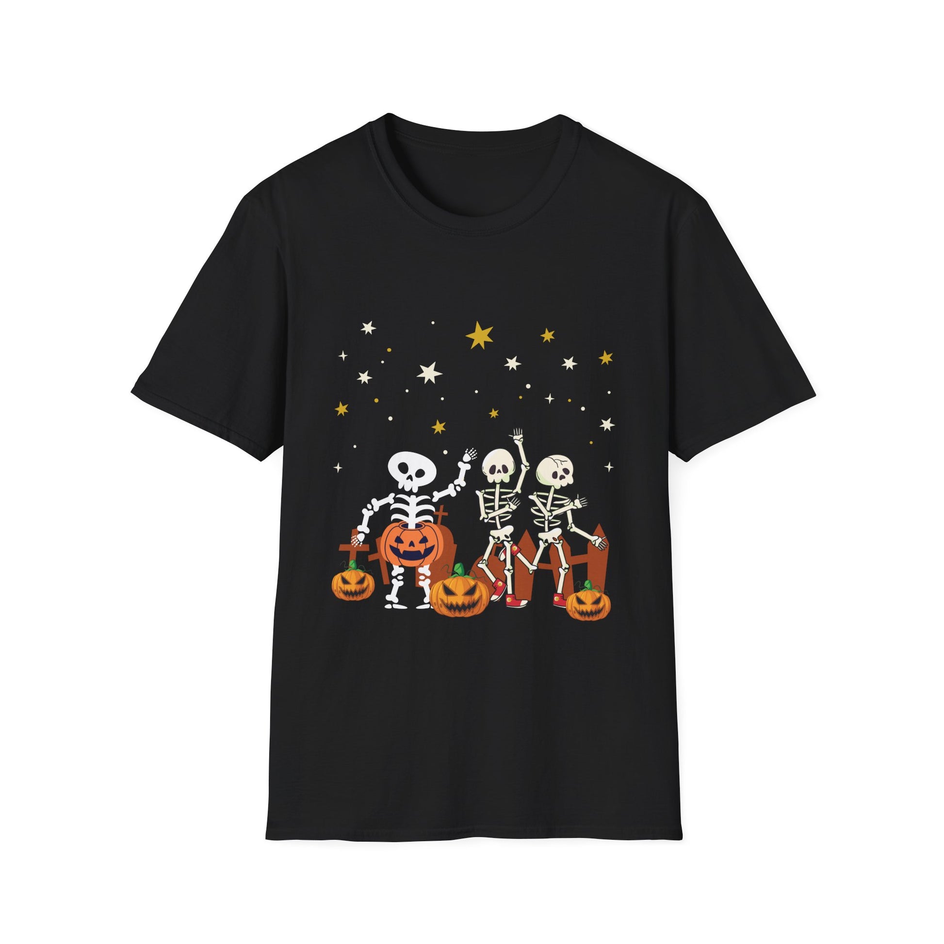 Halloween Skeletons & Jack-O’-Lanterns T-Shirt — Cute Dancing Skeleton Halloween Tee