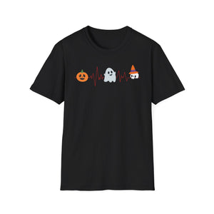 Halloween Heartbeat T-Shirt — Pumpkin, Ghost & Candy Skull Graphic Tee