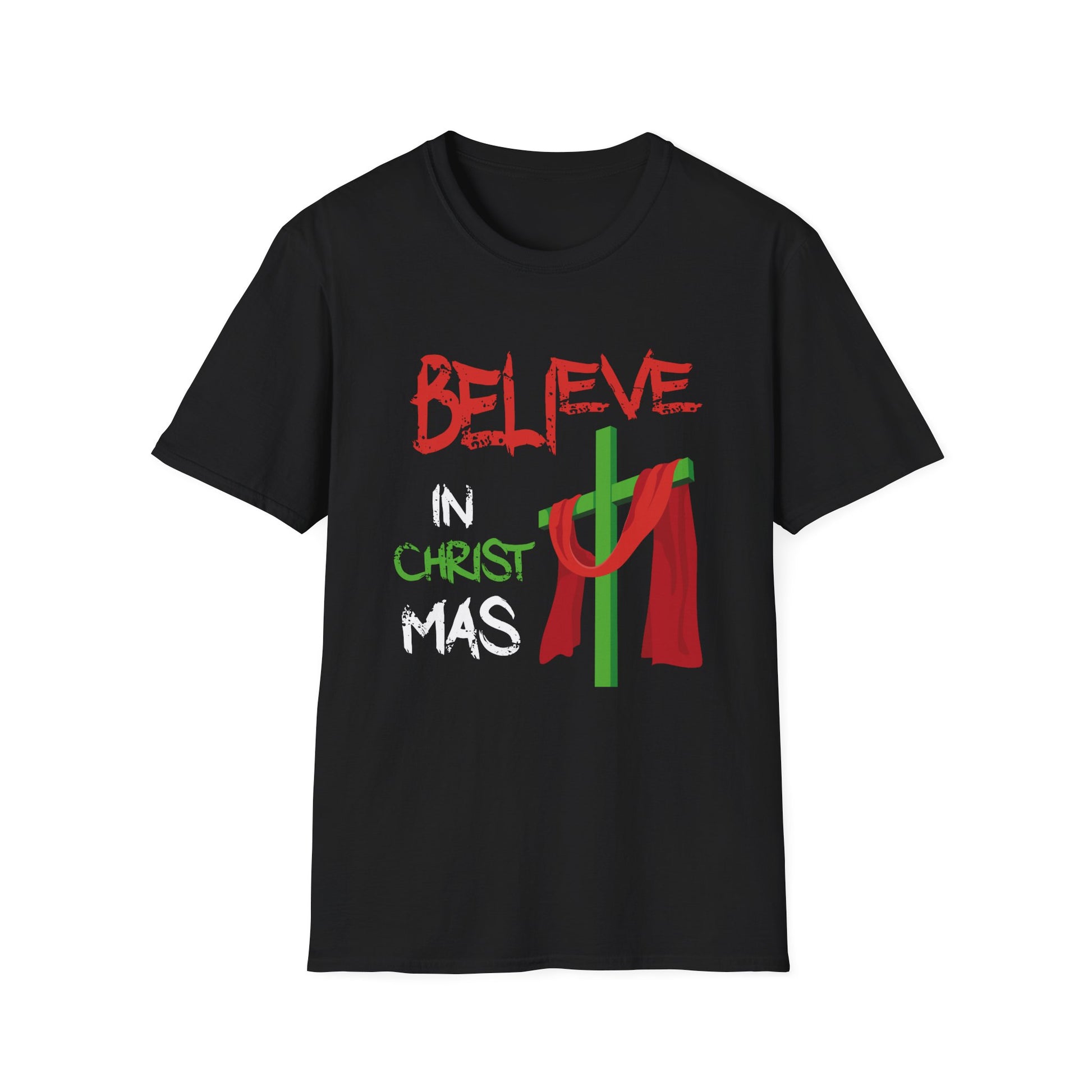 T-Shirt - "Believe in Christmas" Christian Nativity Cross Holiday Tee
