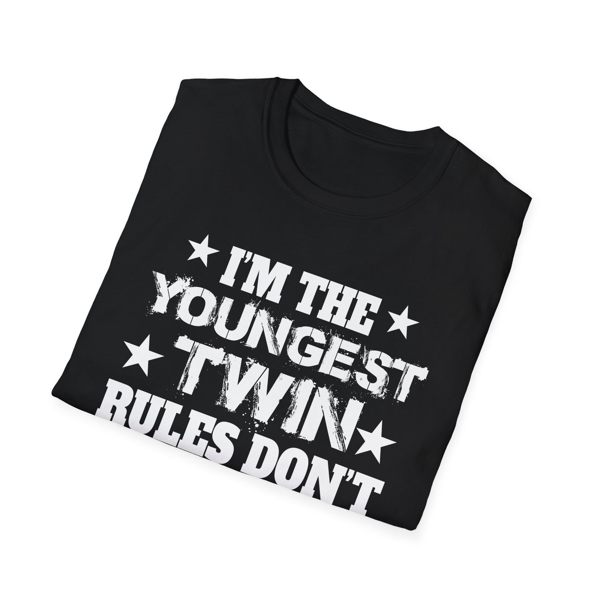 Youngest Twin T-Shirt - "I'm the Youngest Twin Rules Don't Apply to Me" Funny Sibling Tee