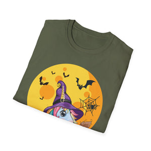 Cute Witch Unicorn Halloween Pumpkin Girls Women Halloween Tee