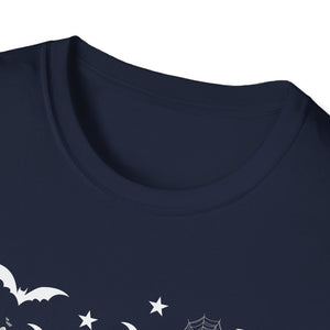 Halloween Boo Ghost Pumpkin T-Shirt — Spooky Bat & Candy Pattern Tee
