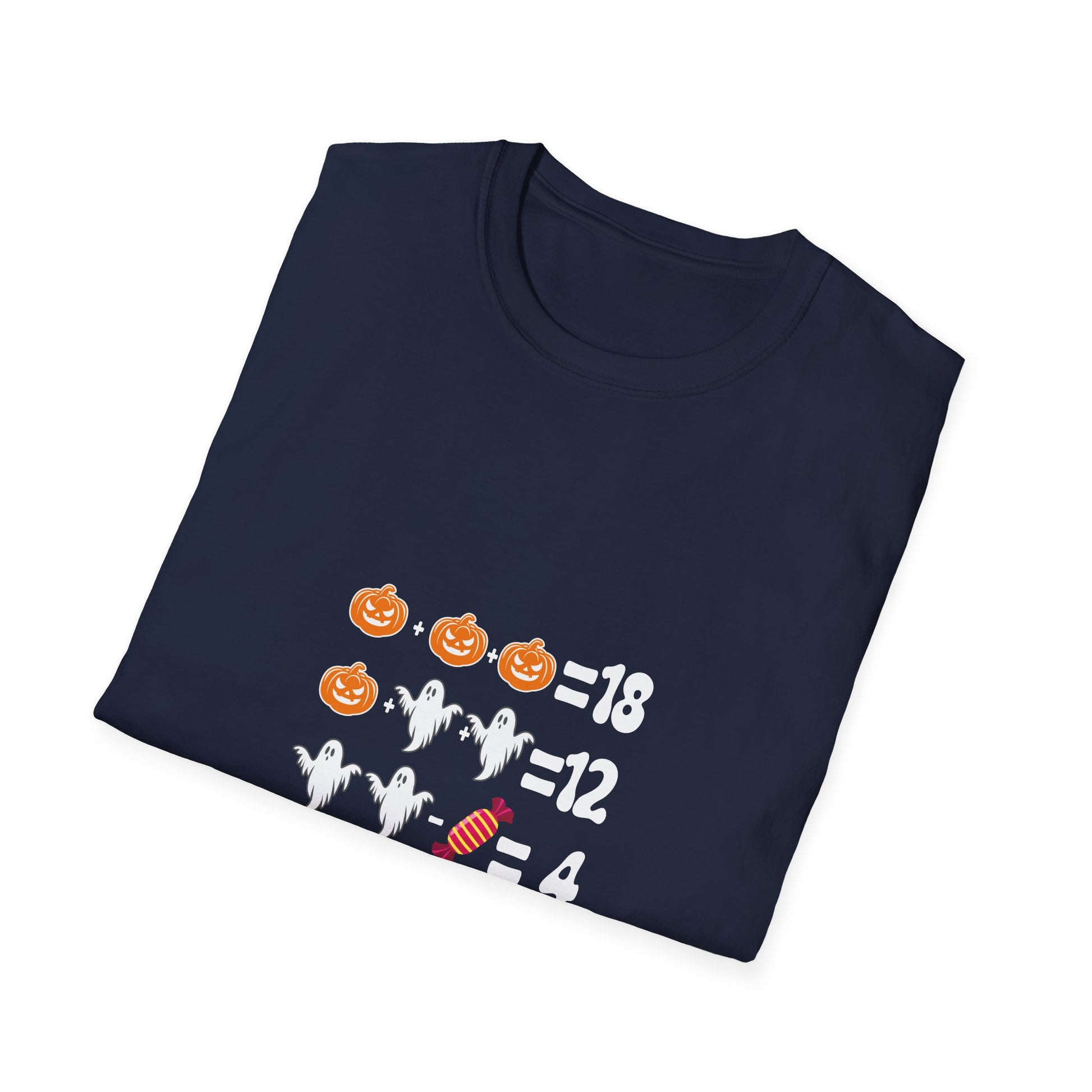 Halloween Math Puzzle T-Shirt — Pumpkin, Ghost & Candy Riddle Tee