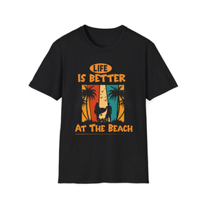 Life Is Better at the Beach T-Shirt — Retro Palm Tree Surf Cat Tee
