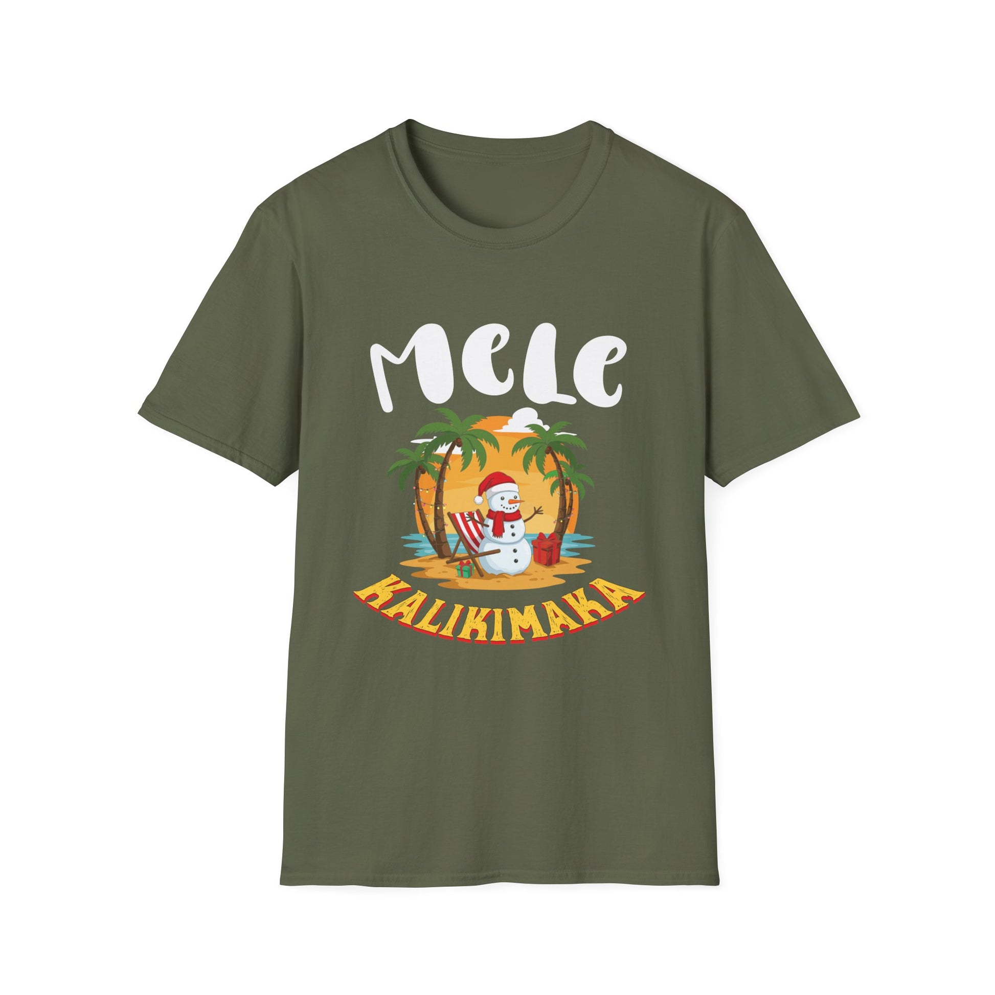 Mele Kalikimaka T-Shirt — Hawaiian Christmas Palm Tree Santa Tee
