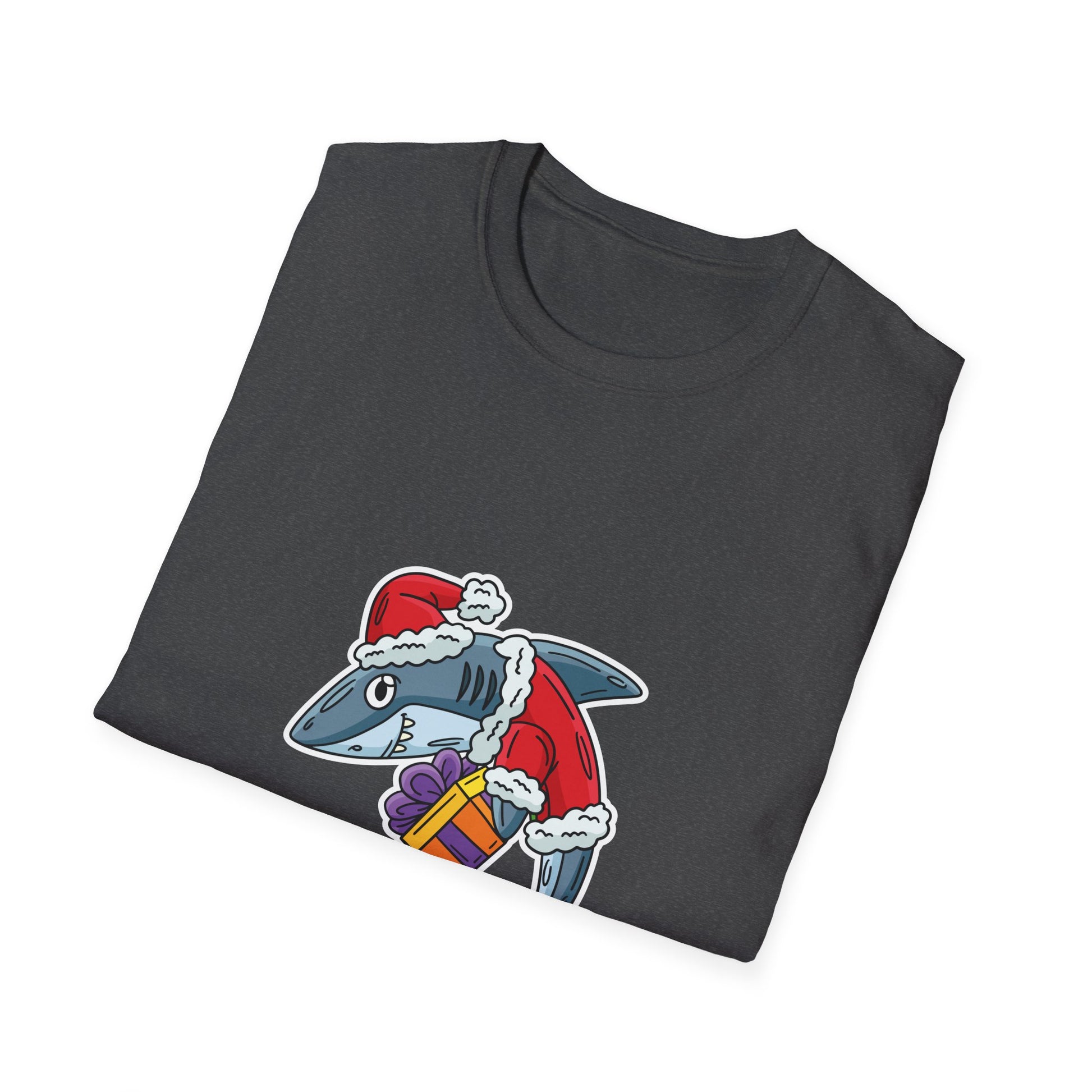 Christmas Shark Graphic T-Shirt — Santa Shark Holding Gifts Holiday Tee