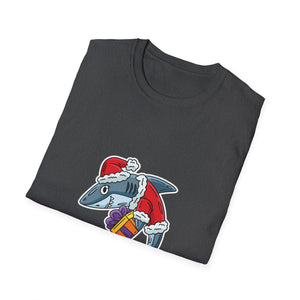 Christmas Shark Graphic T-Shirt — Santa Shark Holding Gifts Holiday Tee