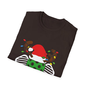 Pickleball Christmas T‑Shirt — Festive Pickleball Ball with Santa Hat & Lights