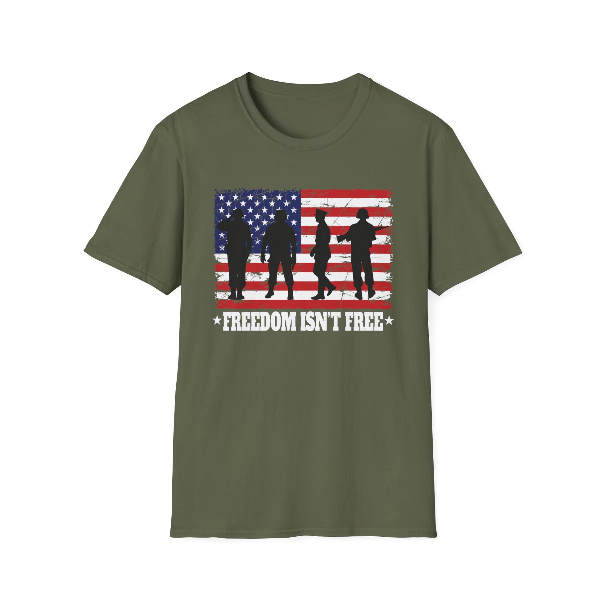 T-Shirt - "Freedom Isn't Free" American Flag Military Silhouette Tee