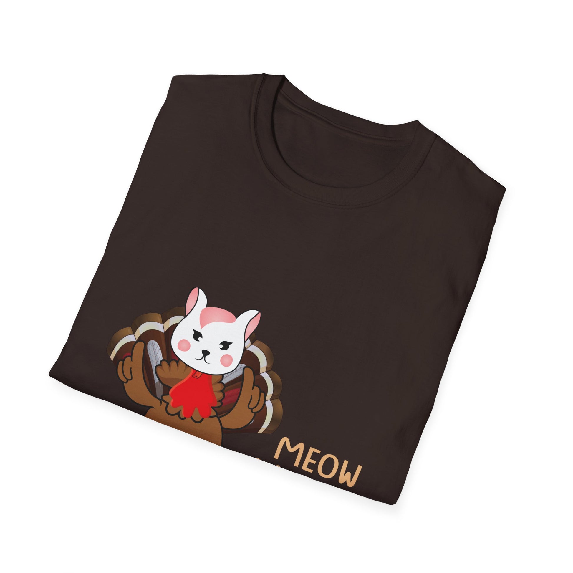 Meow Meow Meow Cat-Turkey Thanksgiving T-Shirt — Cute Cat Dressed as Turkey Holiday Tee  Unisex T-Shirt