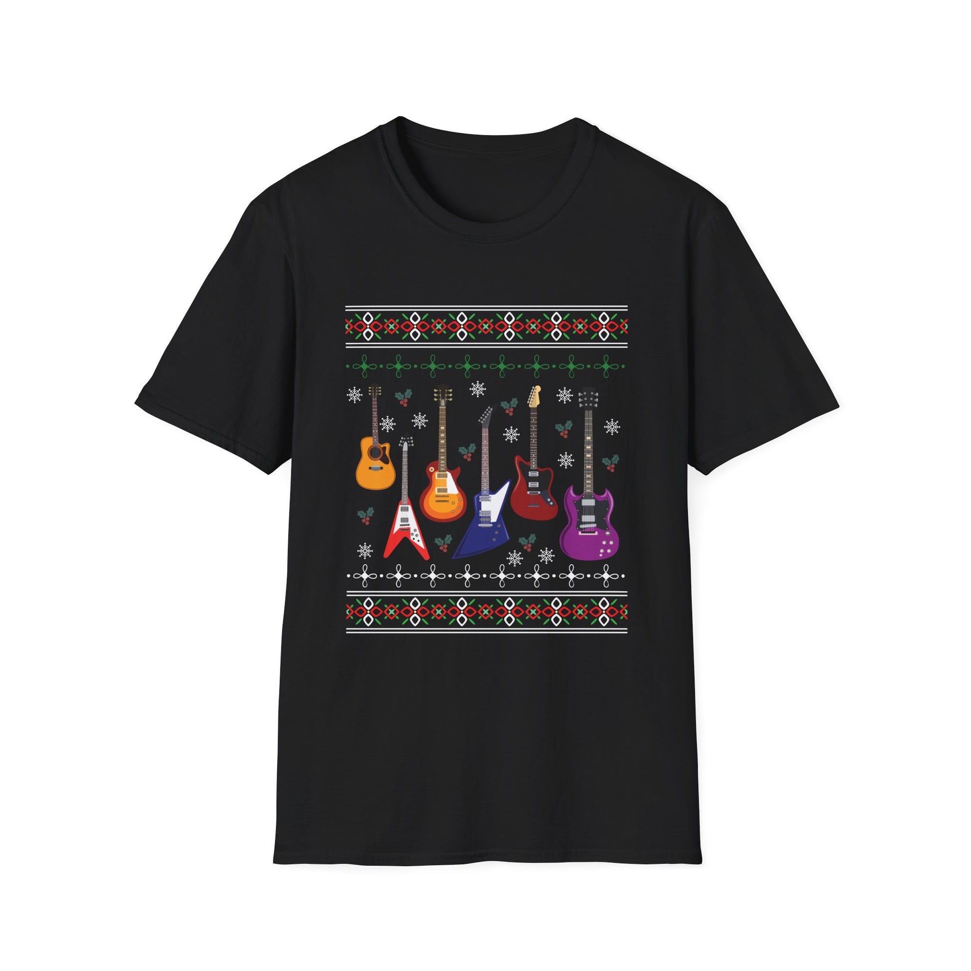 Guitar Ugly Christmas Sweater T-Shirt — Festive Electric & Acoustic Guitar Graphic Tee