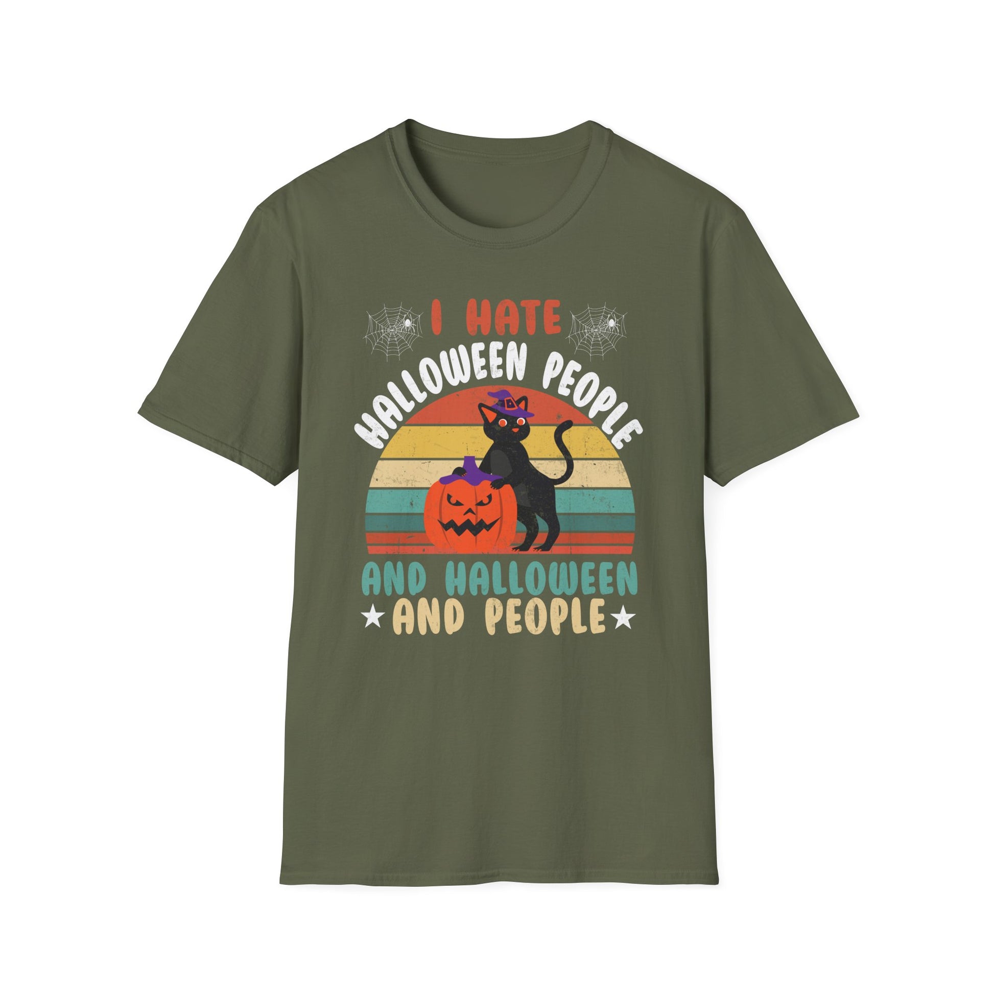 Halloween Cat T-Shirt — "I Hate Halloween People and Halloween and People" Funny Retro Tee