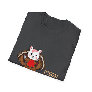 Meow Meow Meow Cat-Turkey Thanksgiving T-Shirt — Cute Cat Dressed as Turkey Holiday Tee  Unisex T-Shirt