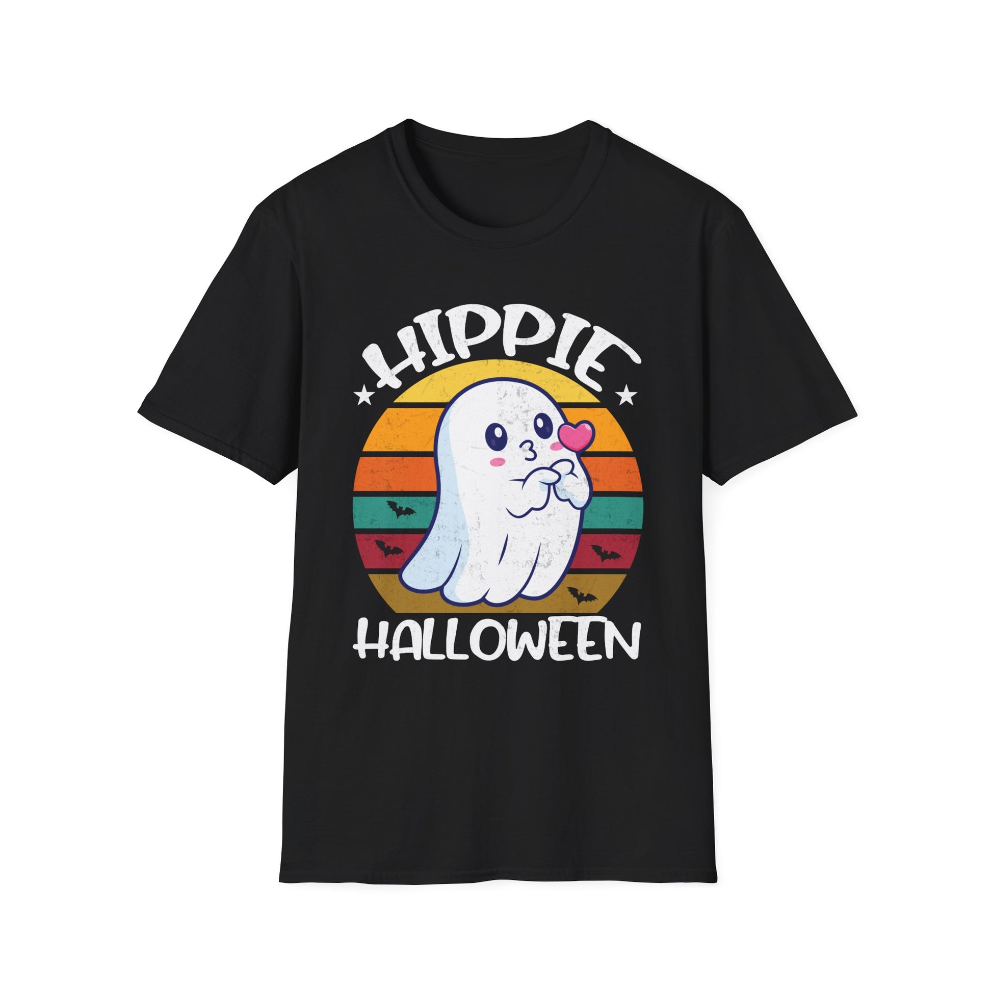 Hippie Halloween T-Shirt – Cute Ghost Retro Sunset Graphic