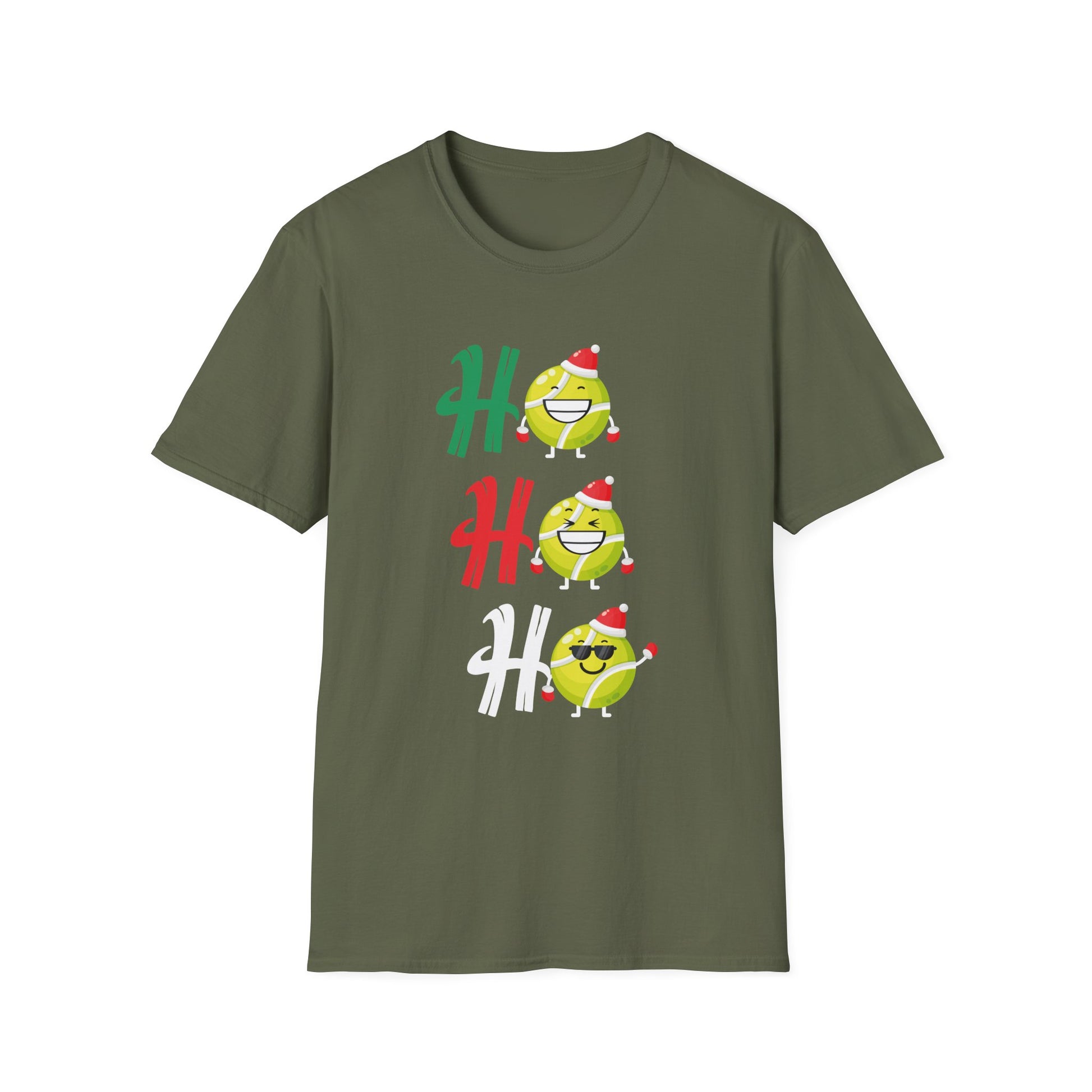 Christmas Tennis 'Ho Ho Ho' T-Shirt — Festive Tennis Ball Holiday Tee