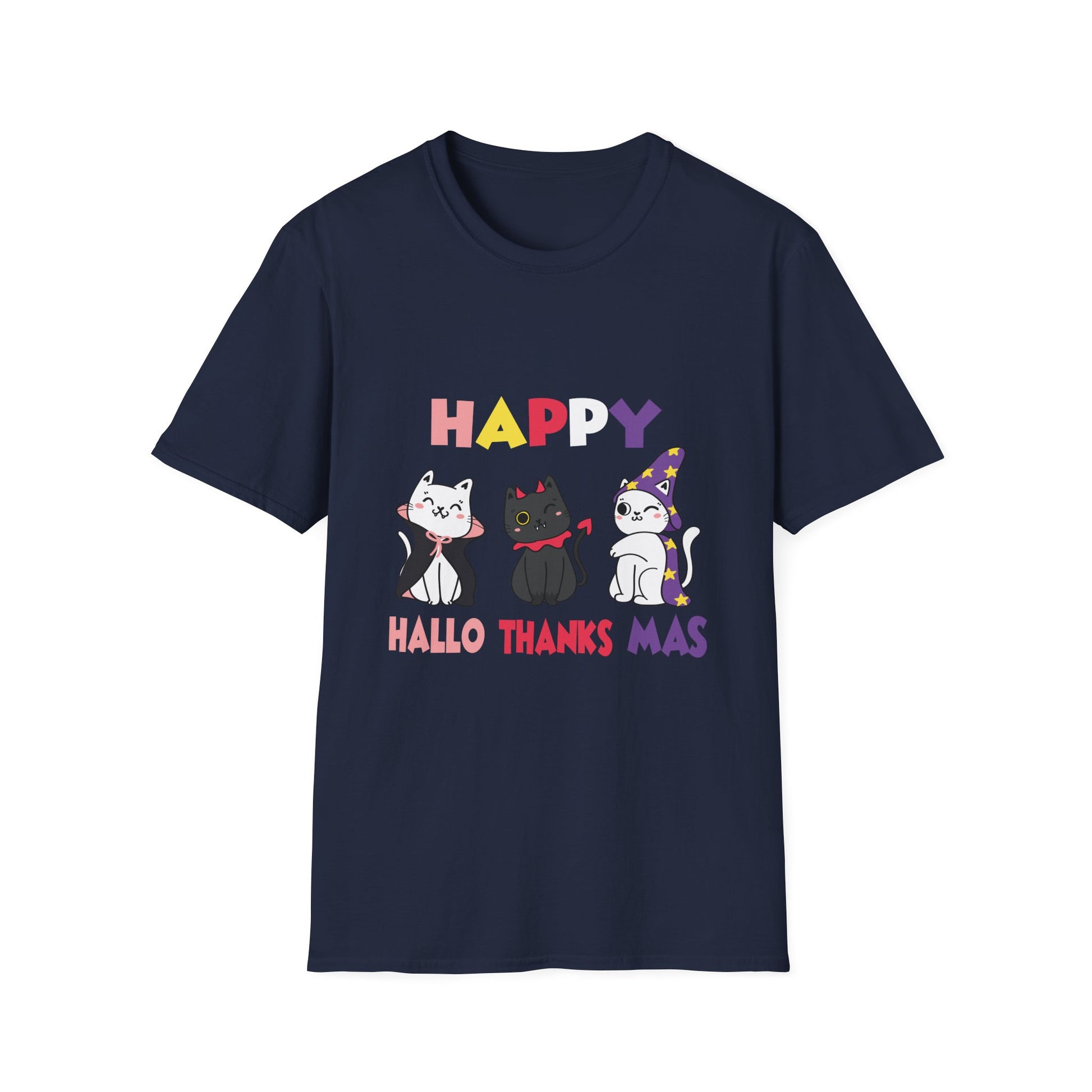 Halloween Thanksgiving Christmas Happy HalloThanksMas Cats Unisex T-Shirt