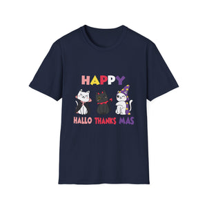 Halloween Thanksgiving Christmas Happy HalloThanksMas Cats Unisex T-Shirt