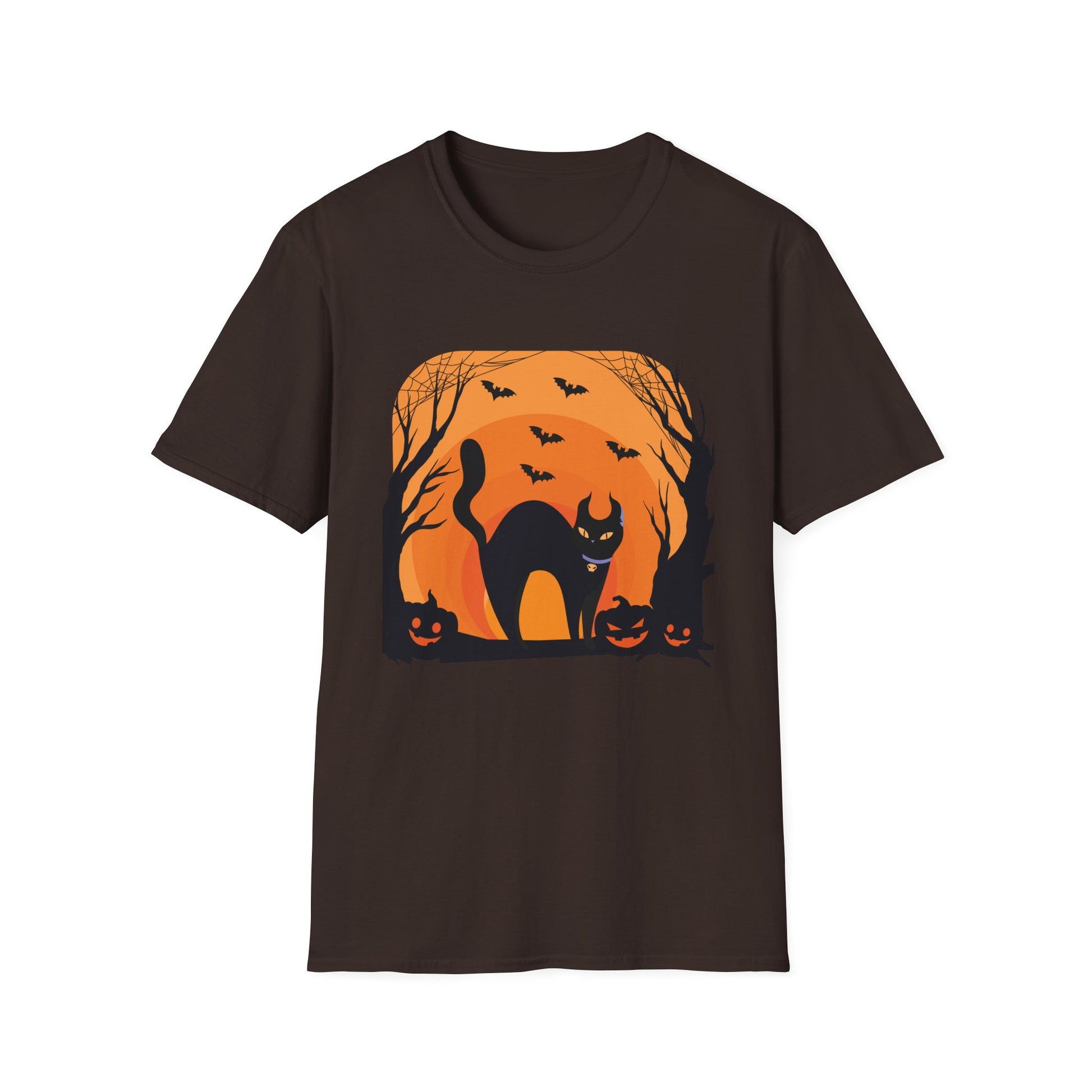 Halloween Black Cat T-Shirt — Spooky Pumpkin & Bats Tee