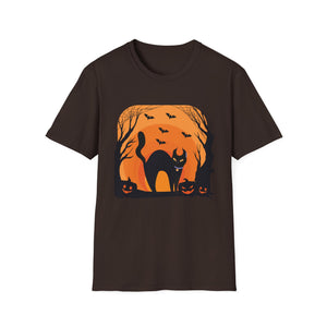 Halloween Black Cat T-Shirt — Spooky Pumpkin & Bats Tee