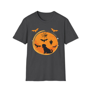Halloween Dog T-Shirt — Black Moon, Bats & Spiderweb Graphic