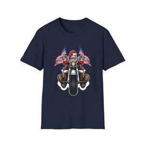 Santa Riding Motorcycle on Christmas - Biker US Flag Unisex Softstyle T-Shirt